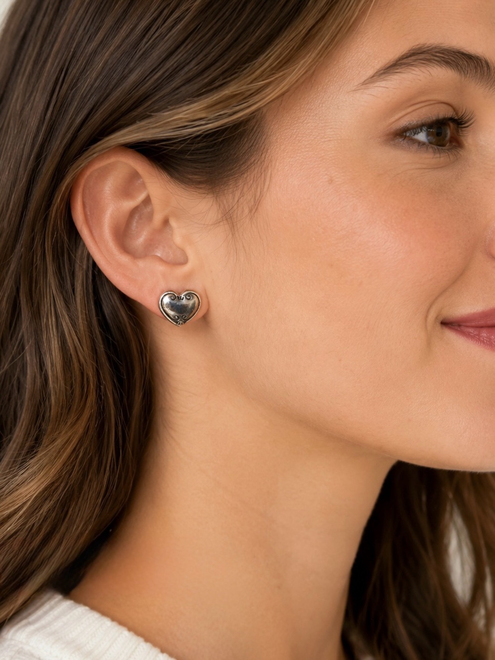Brighton Antique Silver Heart Stud Earrings